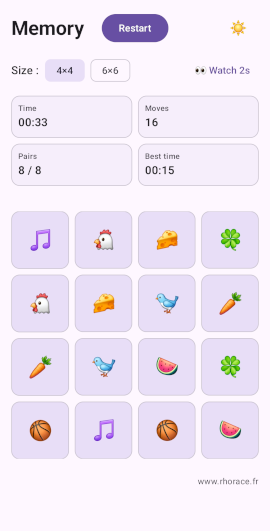 Capture d’écran du jeu Memory